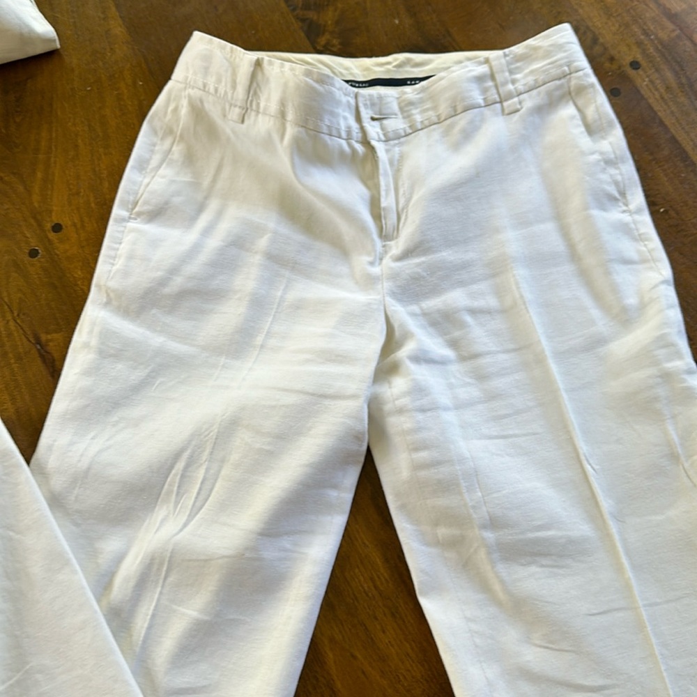 White lined linen wide leg trouser
